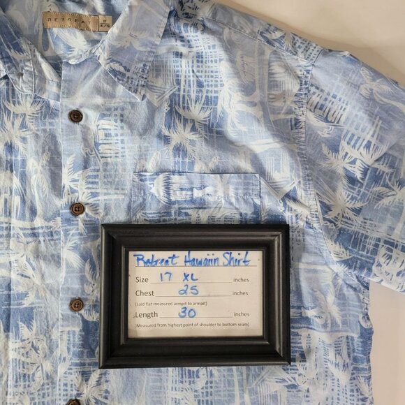 Retreat Blue Hawaiian Shirt Pall Trees Mens Size 17 XL Black Button Down Collar - Picture 6 of 9